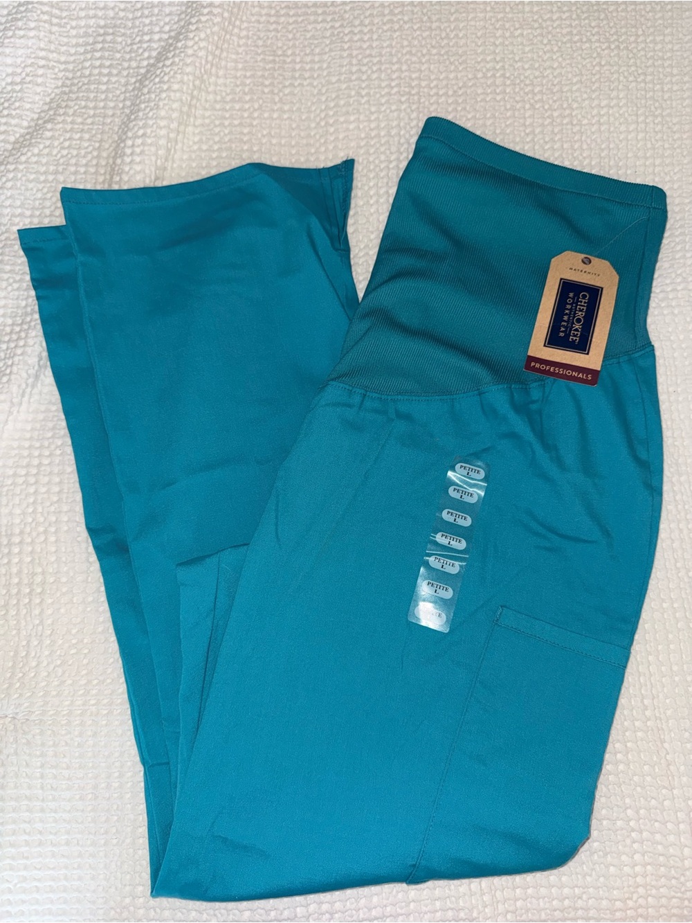 NWT LARGE PETITE Cherokee Workwear Professionals Teal Scrub Maternity Pants